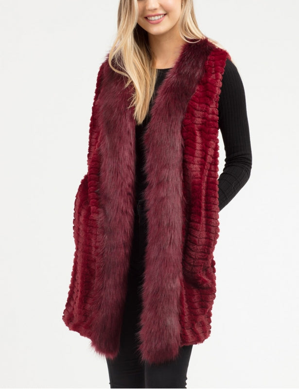 Burgandy Soft Faux Fur Trimmed Vest