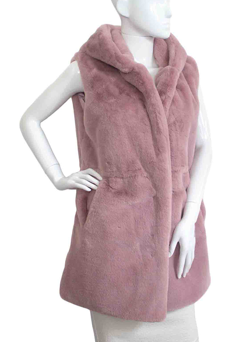 Faux Fur Solid Vest w/ Hood